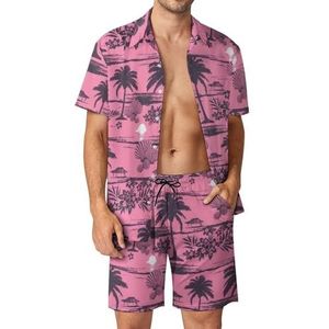 Hawaiiaanse Kokospalmshirts en Shorts voor Heren, Set Van 2 Stuks, Casual, Sneldrogend, Strandvakantie, Sportkleding Met Shorts (Color : Color 1, Size : XS)