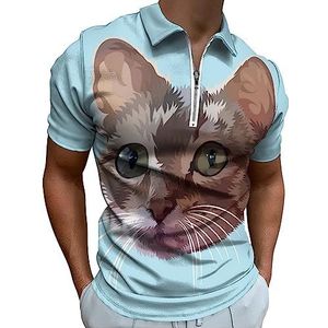 Kat hoofd geïsoleerd poloshirt voor mannen casual rits kraag T-shirts golf tops slim fit