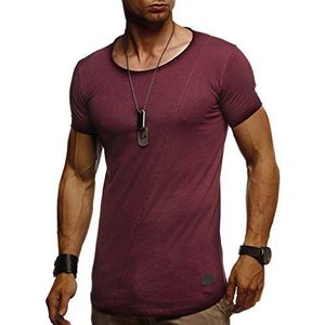 Leif Nelson Zomer T-shirt voor heren, ronde hals, 100% katoen, regular fit, zwart, korte mouwen, M (38-40 cm), bordeaux, M
