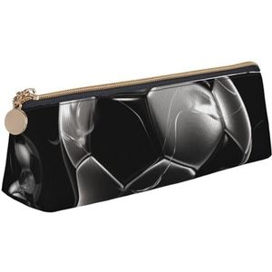 Dwrepo Lederen etui voor vrouwen mannen potlood tas met rits draagbare etui voetbal zwarte pen tas kleine make-up tas munt zakje voor werk kantoorbenodigdheden