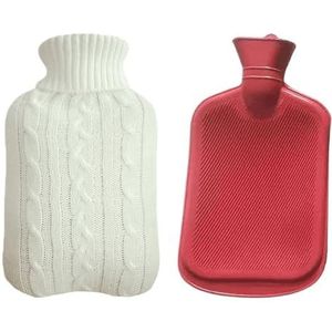 Warmwaterkruik 2000 ml grote warmwaterzak met hoes voor grils winter pluche hand- en voetwarmer -proof waterfles hoes voor warmwater warmwaterzak (witte set)