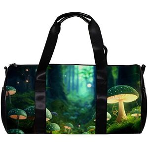 Ronde Gym Sport Duffel Bag met Afneembare Schouderriem Groen Sprookje Bos met Paddestoelen Training Handtas Nachttas voor Dames en Mannen, Meerkleurig, 45x23x23cm/17.7x9x9in