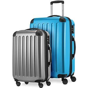 HAUPTSTADTKOFFER - Alex - 2-delige kofferset harde schaal glanzend, middelgrote koffer 65 cm + handbagage 55 cm, 74 + 42 liter, TSA, Cyaanblauw-zilver, 65 cm, Kofferset