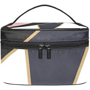 Make-up Organizer Bag, Reizen Make-up Tas Organizer Case Draagbare Cosmetische Tas voor Vrouwen en Meisjes Toiletries Roze Wit Zwart Geometrisch Polygon Mozaïek, Meerkleurig, 22.5x15x13.8cm/8.9x5.9x5.4in