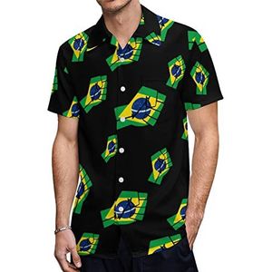 Brazilië Vlag Weerstaan Heren Hawaiiaanse shirts Korte Mouw Casual Shirt Button Down Vakantie Strand Shirts L