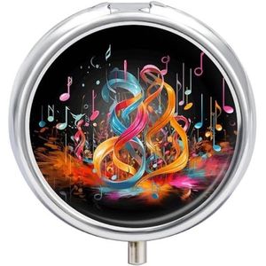 Kleurrijke Muzikale Note Pillendoos voor Pocket Ronde Pillendoos 3 Compartiment Decoratieve Draagbare Reizen Pil Houder Tablet Vitamine Organizer Mini Pil Case