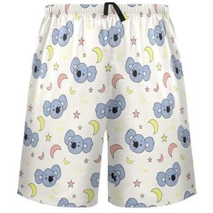LI ZHI XIN Herenpyjamabroek, korte pyjamabroek, zomer casual shorts, elastische taille met trekkoord, rechte buis losse pasvorm met 2 zakken, S-XXL Koala Cartoon patroon, Meerkleurig, S