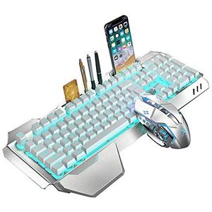 LexonTech 2.4G Mechanisch Feel Oplaadbaar Draadloos Toetsenbord en Muisset, 3000 mAh Capaciteit, LED Backlit Metalen Paneel Waterdicht Ergonomisch USB Gaming Toetsenbord Anti-Ghosting+ 2400 DPI 6 Knoppen Gaming Mouse
