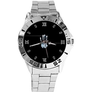 Vingers Hand Mode Heren Horloges Sport Horloge Voor Vrouwen Casual Rvs Band Analoge Quartz Polshorloge, Zilver, armband