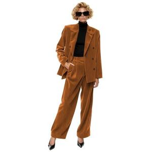 Dames Corduroy 2-delig pak kantoor dame outfit niets revers warme blazer vrijetijdskleding broek pak, Donker Oranje, XS