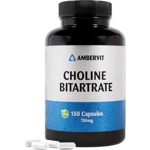 Choline hoge dosis 700 mg - 150 capsules - voor 5 maanden voorraad | Leverfunctie, lipidenmetabolisme, geheugen en hersenfunctie | Veganistisch, glutenvrij | Ambervit