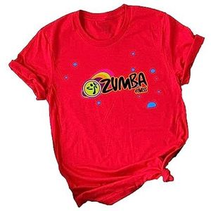 Zumba Sport T-shirt losse pasvorm vrouwen blouse met ronde hals patroon T-shirt korte mouwen rood dans fitness kleding sport, # 2, XL