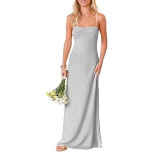HPPEE Damesjurk met ronde hals, chiffon, bruidsmeisjesjurk, mouwloos, A-lijn, bruidsmeisje, spaghettiband, formele jurk, Zilver, 32