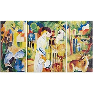 1art1 August Macke Poster Kunstdruk Op Canvas Big Zoological Garden, 1912, 3 Parts Muurschildering Print XXL Op Brancard | Afbeelding Affiche 140x80 cm