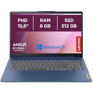 Lenovo IdeaPad Slim 3 AMD Ryzen™ 5 7520U Laptop 39,6 cm (15.6") Full HD 8 GB LPDDR5-SDRAM 512 GB SSD Wi-Fi 6 (802.11ax) Windows 11 Home Blauw