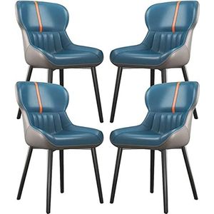 GEIRONV Eetkamerstoelen set van 4, PU lederen aanrecht lounge woonkamer receptie stoel modern met koolstofstaal metalen stoelpoten Eetstoelen (Color : Dark Blue, Size : 85 * 48 * 40cm)
