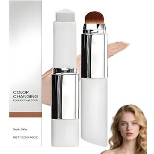Foundation Stick met kleurverandering, 2-in-1 foundation stick met kwast, volledige tot medium dekking, waterbestendig en langdurig zweetbestendig voor natuurlijke make-up (dark*1)