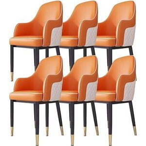 AviiSo Modern design eetkamerstoelen set van 6, gestoffeerde rugleuning stoel, faux lederen zijstoelen met metalen poten voor woonkamer slaapkamers (kleur: oranje wit)