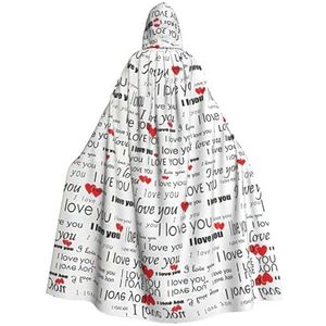 WURTON I Love You Words With Hearts Print Hooded Mantel Unisex Volwassen Mantel Halloween Kerst Hooded Cape Voor Vrouwen Mannen