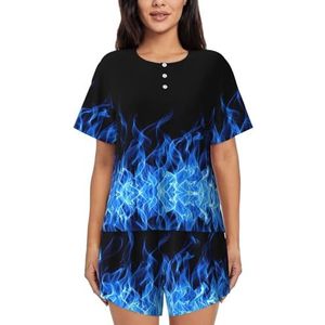 YQxwJL Blauwe Vlam Print Vrouwen Pyjama Sets Shorts Korte Mouw Lounge Sets Nachtkleding Casual Pjs Met Zakken, Zwart, S