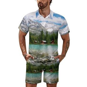 Canada Ohara Lake Yoho National Park met bergen natuur landschap kunst foto heren poloshirt set korte mouw trainingspak set casual strand shirts shorts outfit 4XL