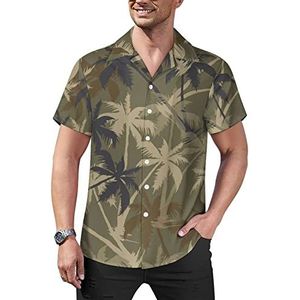 Palmboom Camouflage Heren Casual Button-Down Shirts Korte Mouw Cubaanse Kraag Tees Tops Hawaii T-shirt 2XL