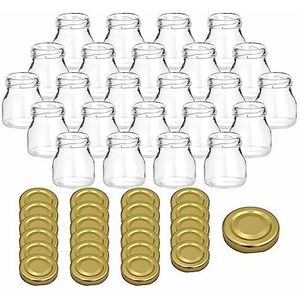 gouveo Set van 24 inmaakpotten, 50 ml, mini, met schroefdeksel, goudkleurig, mini-voorraadpotten met draaisluiting, jampotten, inmaakpotten, kruidenpotten, weckpotten