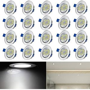 AufuN 20 x 3W LED inbouwlamp draaibare plafondspot inbouwspot wit spot inbouwverlichting spotlight LED plafondspot - koel wit (energieklasse A++)