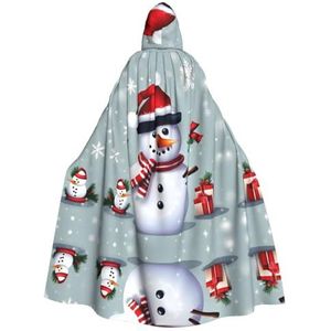 Bxzpzplj Kerst Happy Snowman Hooded Mantel voor Mannen En Vrouwen, Volledige Lengte Halloween Maskerade Cape Kostuum, 185 cm