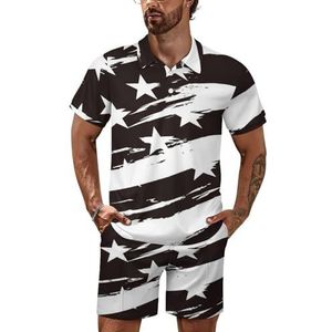 Amerikaanse Amerikaanse vlag zwart-wit heren poloshirt set korte mouwen trainingspak set casual strand shirts shorts outfit XL