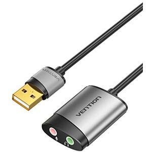 VENTION Externe USB Geluidskaart, 3,5 mm Jack Audio Adapter, Microfoon Hoofdtelefoon en Headset Adapter voor PS5, PS4, Laptop, PC, en MacBook