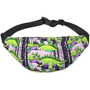 Groene dinosaurus voor heren en dames, universele verstelbare riem, wandelen, reizen, hardlopen, grote waterdichte crossbodytas, heuptas, Zwart, Eén maat