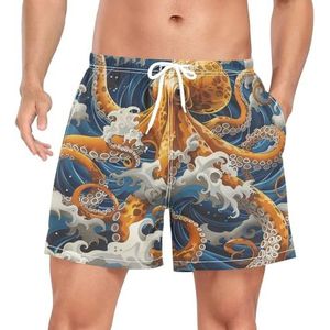 Sea Wave Octopus Dieren Zwembroek voor heren, boardshorts, sneldrogende kofferbak met zakken, Leuke mode, XL