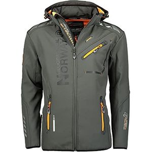 Geographical Norway Royal Men Softshell jas voor heren, waterdichte jas met capuchon, outdoor windjack, tactische jas, winter, ideaal voor activiteiten in de open lucht, donkergrijs/oranje, S