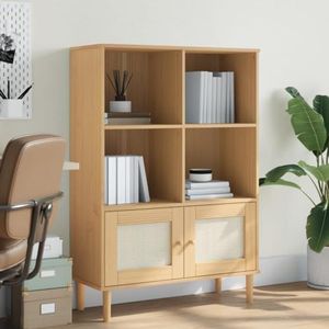 DIGBYS Boekenkast SENJA Rotan Look Bruin 90x35x130 cm Massief Hout Grenen