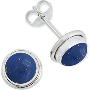 Studs oorstekers 925 Zilveren Lapis Lazuli Dames blauwe Steen Oorbellen Echt Zilver Cadeau (NO.: MOS-048-06)