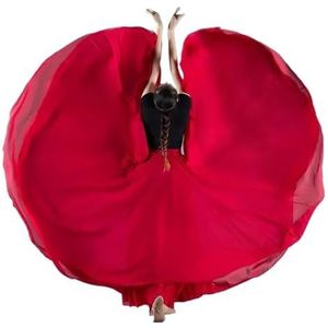 Flamencorok for vrouwen, 720 graden, volle cirkelvormige swingrok, Spaans danskostuum, volwassen, vloeiende, geplooide gelaagde rok for optredens, Halloweenfeest, rode krijtthema-outfit(Wine red_L)