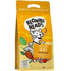 Meowing Heads Fat Cat Slim Droogvoer voor katten, 100% natuurlijk gourmet kattenvoer met kip en vis, dieet kattenvoer met graanvrije formule en gereduceerd vetgehalte, 1,5 kg