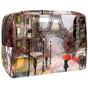 Make-up tas PVC toilettas met ritssluiting waterdichte cosmetische tas met Parijs Eiffeltoren olieverfschilderij voor vrouwen en meisjes