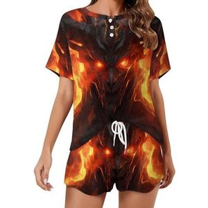 Rode horror draak mode 2 stuks dames pyjama sets korte mouw nachtkleding zachte loungewear stijl-3