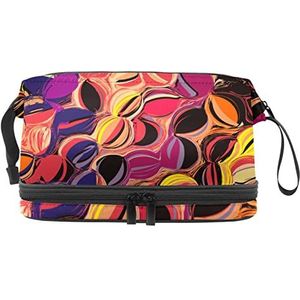 Make-up tas - grote capaciteit reizen cosmetische tas, kleurrijke grunge omcirkeld, Meerkleurig, 27x15x14 cm/10.6x5.9x5.5 in