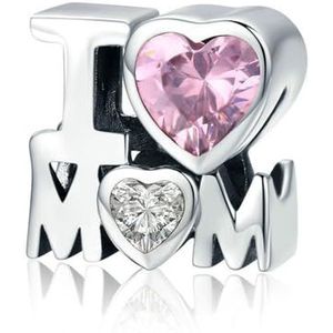 QANDOCCI FUNNALA Europese Moederdag Ik hou van mama roze hart parel 925 zilver DIY Fits voor vrouwen mode bedelarmbanden sieraden, Sterling zilver
