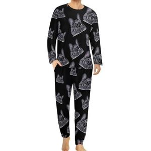 Grappige Franse Bulldog Portret Comfortabele Heren Pyjama Set Ronde Hals Lange Mouw Loungewear met Zakken L