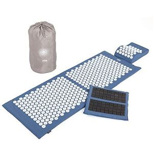 Bodhi VITAL Acupressuurmat XL Deluxe-set Spiky | Massagemat in set met naaldkussen, deurmat & tas | zelfmassage voor thuis | Fakirmat tegen nek en rugpijn | blauw