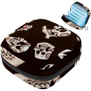 Schedel Donker Patroon Maandverband Opbergtas, Grote Menstruatie Cup Pouch met Ritssluiting, Menstruatie Pads Bag Store Panty Liners Tampons voor Meisjes Vrouwen