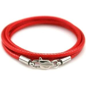 Roestvrij staal zwarte karabijnsluiting gewaxt leer gevlochten touw koord ketting mannen vrouwen sieraden cadeau choker lange ketting op nek-rood1.5mm-55cm