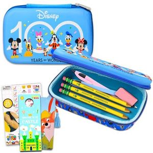 Disney 100 Merchandise Bundle for Kids, Boys, Girls - Bundle with Disney Pencil Holder with Mickey, Minnie, and More Plus Stickers, Bookmark, More | Disney School Supplies