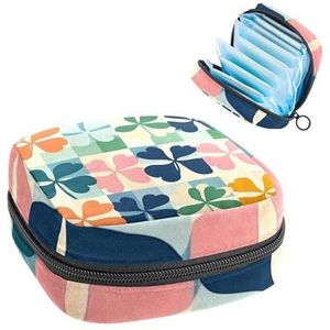 Draagbare maandverband Opbergtas, Menstruatiecup Pouch Vrouwelijke Menstruatie Pads Tas voor Tiener Meisjes, Tampons Eerste Periode Kit, St. Patrick's Day Kleurrijke klaver Geruit Patroon