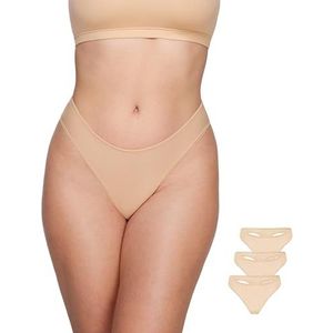 SOULVOR Magneticfit Strings voor vrouwen Stretch Sexy ondergoed Comfort Tagless Thong Low Rise Ademende slipjes 3-pack Beige (3-pack) M
