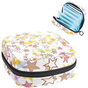 Maandverband Opbergtas,Draagbare maandverband Opbergzak,Kleurrijke gele roze oranje sterren patroon, Meerkleurig, 4.7x6.6x6.6 in/12x17x17 cm